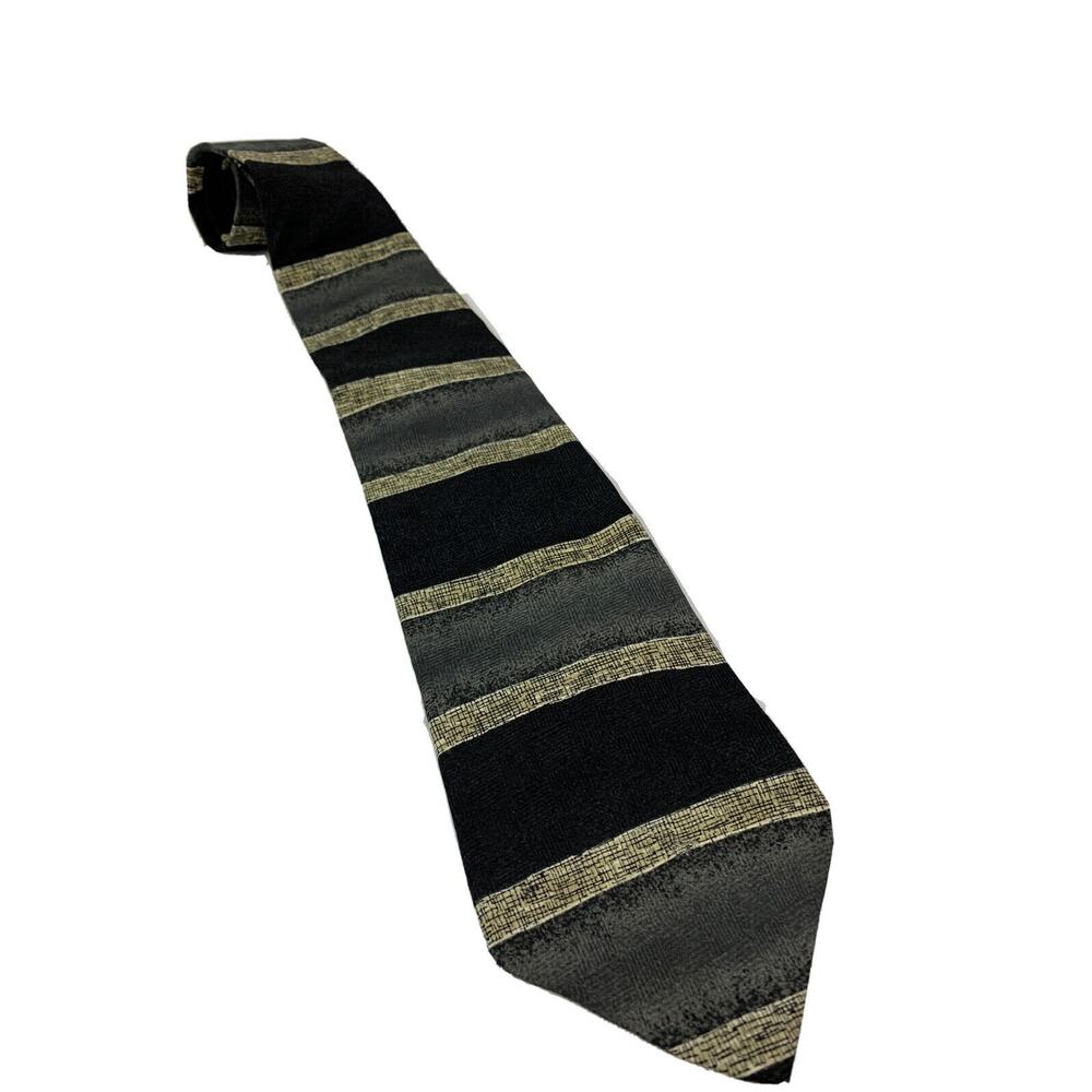 Perry Ellis Portfolio Men's Gray Tan Vertical Stripe Silk 58" Necktie Tie Made i